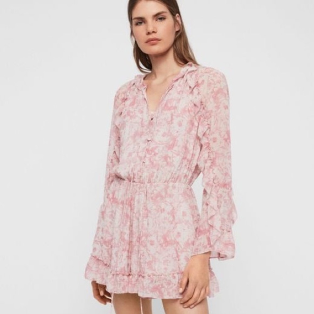 All Saints Pink Print Long Sleeve Romper